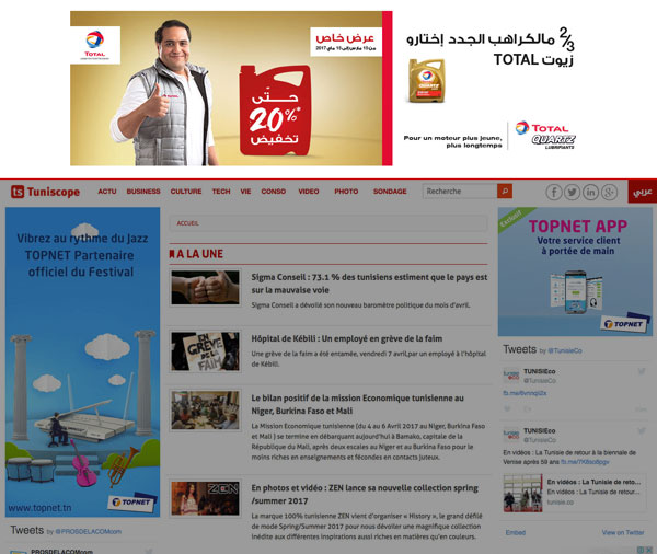 Campagne TOTAL sur TUNISCOPE.com