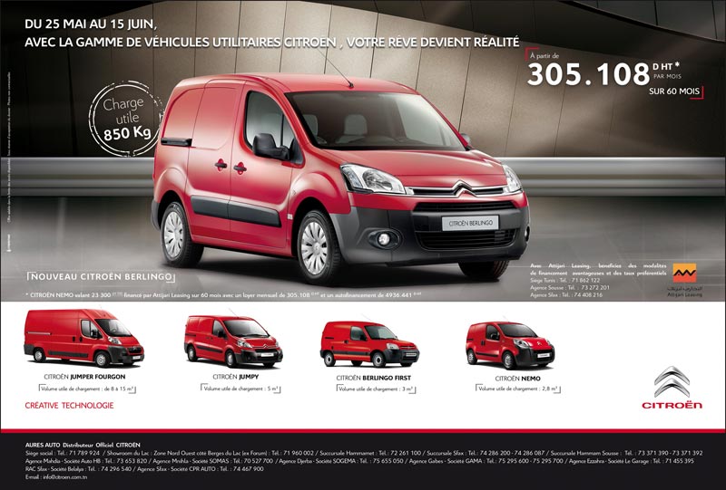 Gamme de véhicules utilitaires citroen : à  partir de 305.108 DT