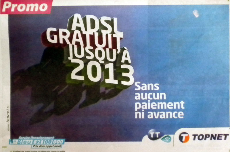 Topnet : ADSL gratuit jusqu'à  2013